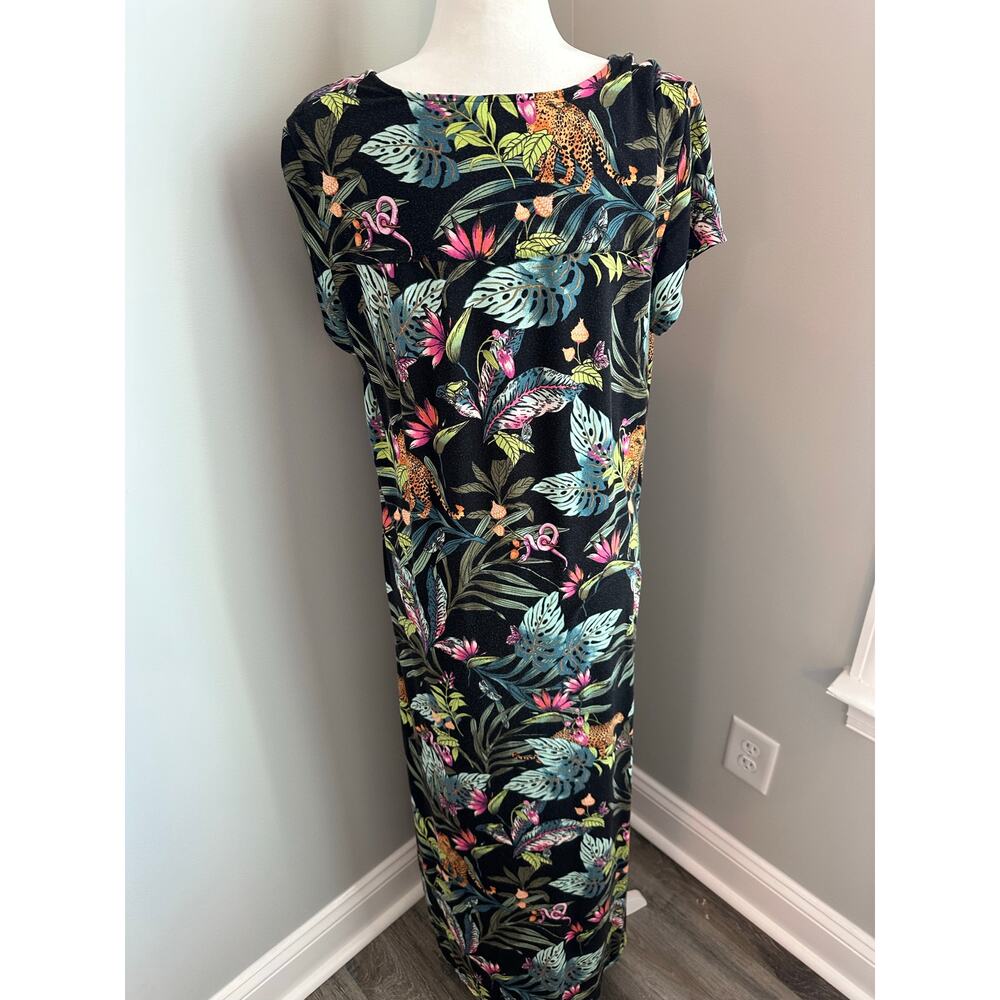 Soma Womens Large Black Nightgown Lounge Sleep Dress Tropical Print Soft Stretch - Picture 2 of 9